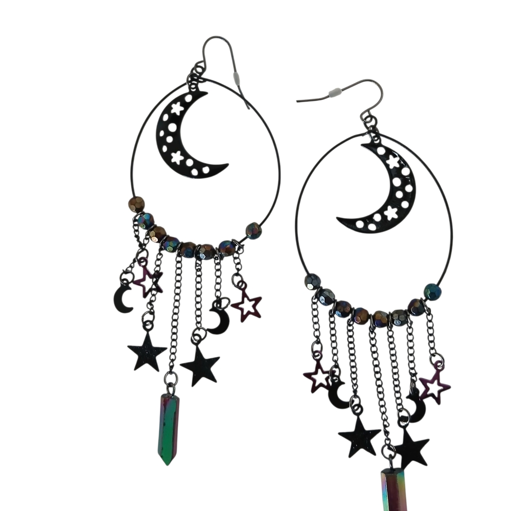 Hot Topic Black Celestial Moon Long Chandelier Dangle Earrings - Picture 2 of 7
